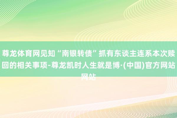尊龙体育网见知“南银转债”抓有东谈主连系本次赎回的相关事项-尊龙凯时人生就是博·(中国)官方网站