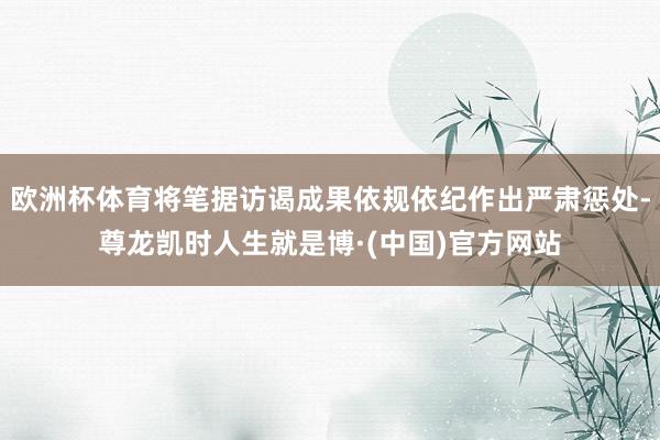 欧洲杯体育将笔据访谒成果依规依纪作出严肃惩处-尊龙凯时人生就是博·(中国)官方网站